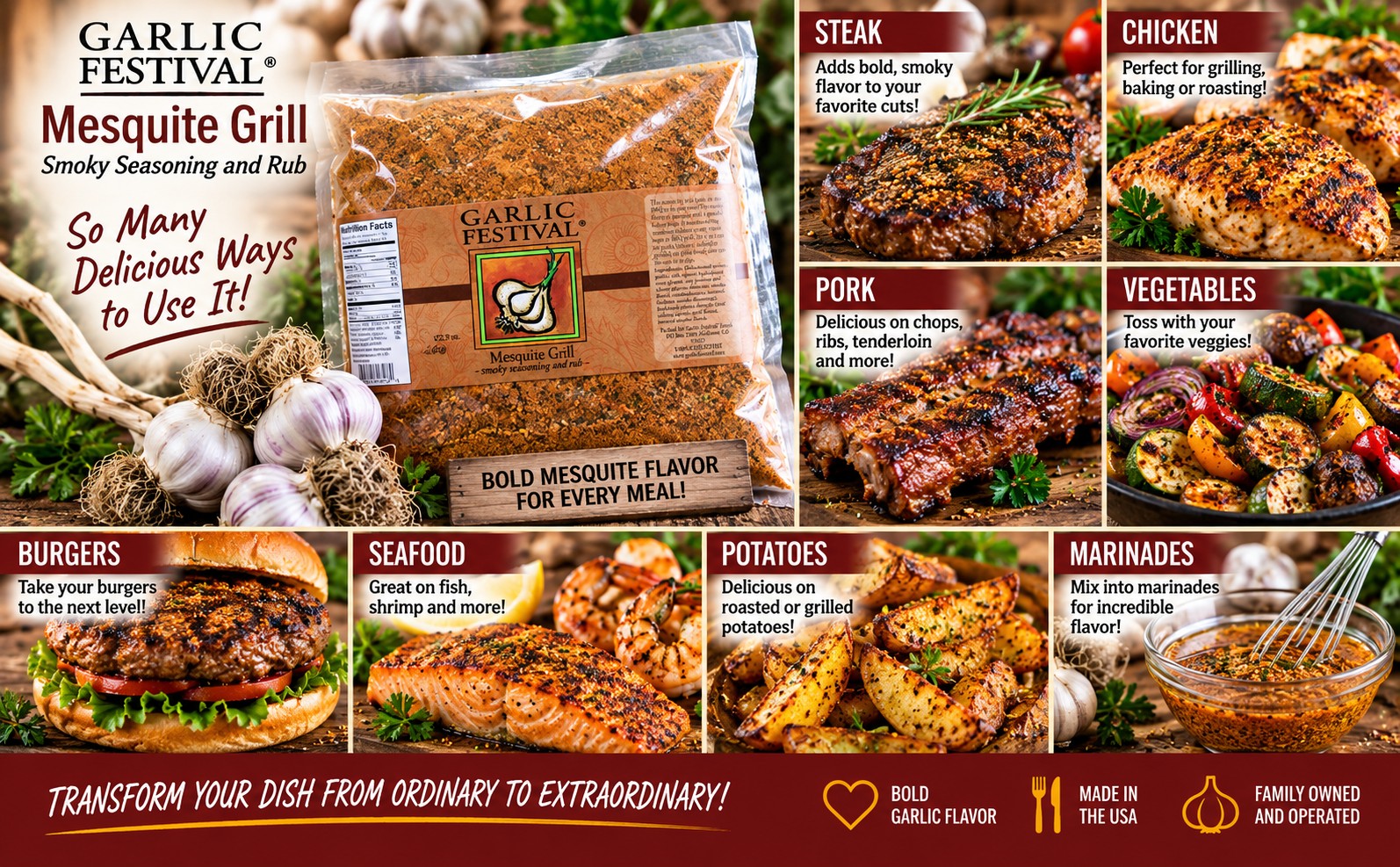 Garlic Festival Mesquite Grill Seasoning Resealable Flat Pack